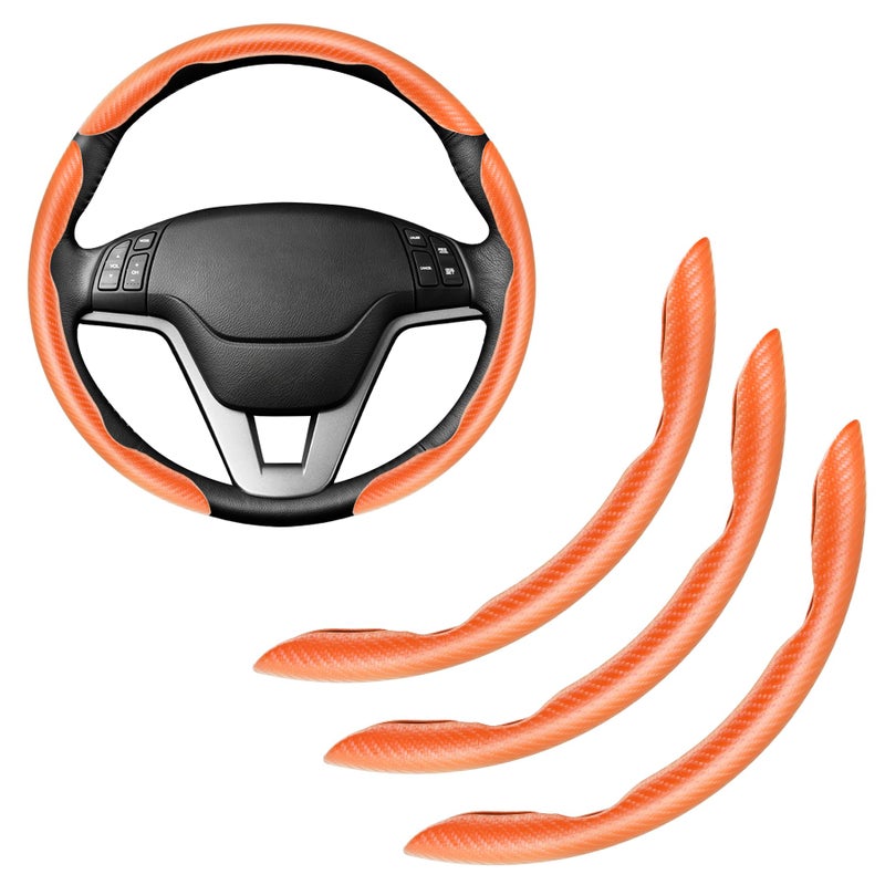 اميس 3 قطع من غطاء عجلة القيادة من ألياف الكربون المضادة للانزلاق من Amiss، تصميم مجزأ وفراشة، واقي غطاء عجلة السيارة عالمي بنسبة 99%، برتقالي - Image 1